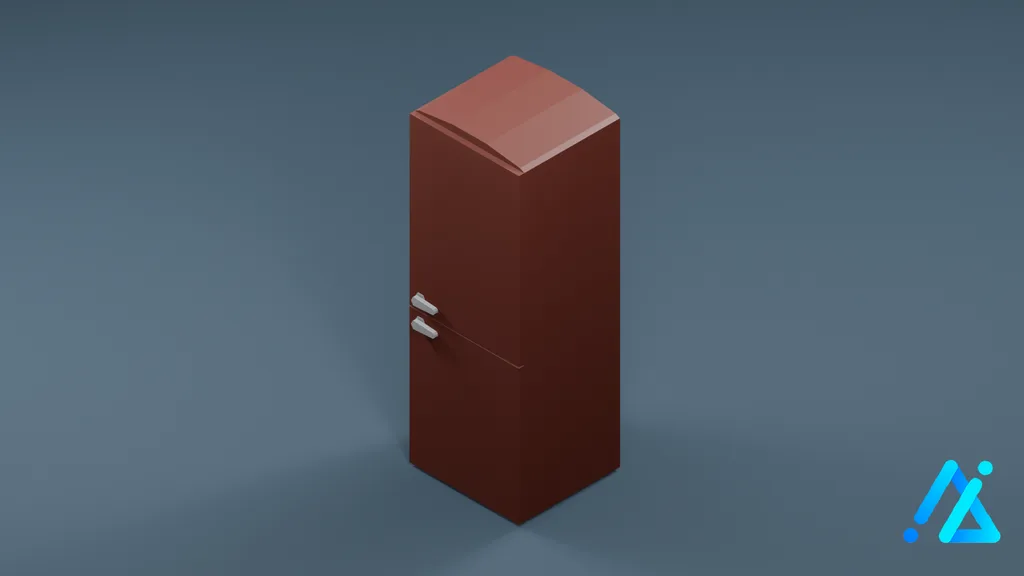 Low-Poly Classic Refrigerator 01 — Red — 3D model preview