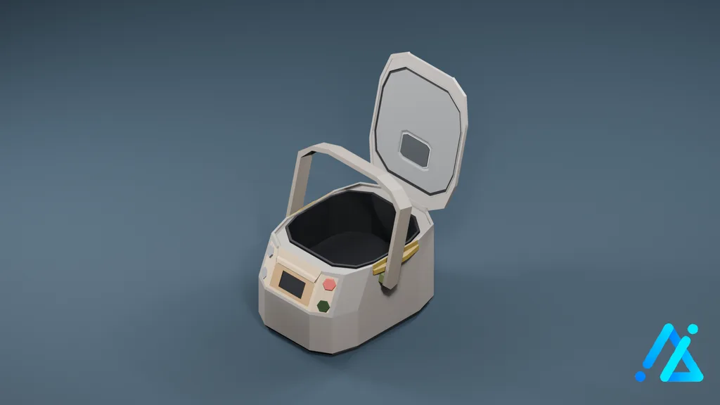 Low-Poly Rice Cooker 01 — Silver — 3D model preview