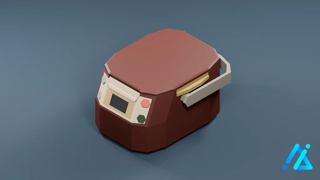 Low-Poly Rice Cooker 01 — Red — 3D model preview