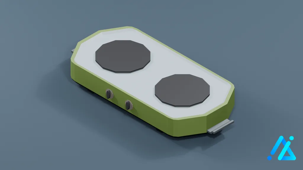 Low-Poly Two-Burner Tabletop Stove 01 — Green — 3D model preview