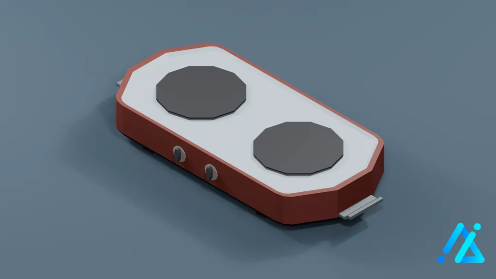 Low-Poly Two-Burner Tabletop Stove 01 — Red — 3D model preview