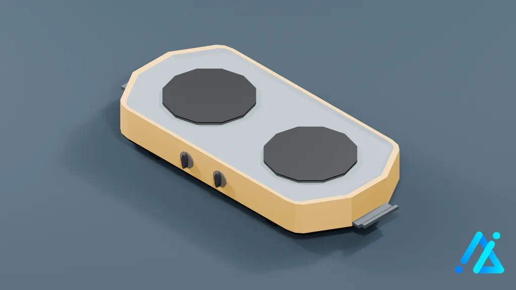 Low-Poly Two-Burner Tabletop Stove 01 — Cream — 3D model preview