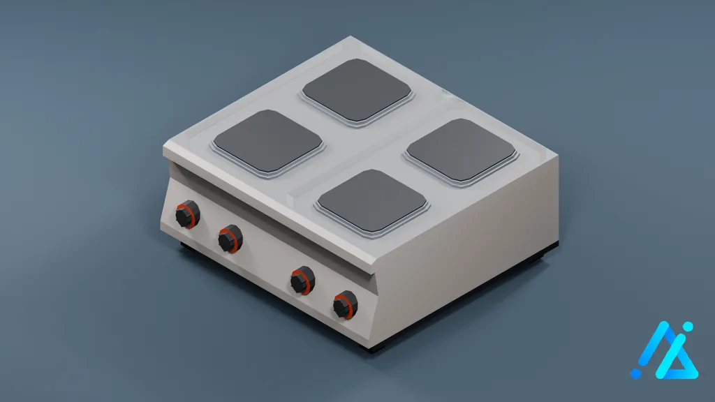 Low-Poly Four-Burner Tabletop Stove 01 — White — 3D model preview