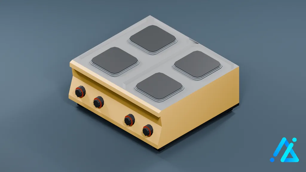 Low-Poly Four-Burner Tabletop Stove 01 — Cream — 3D model preview