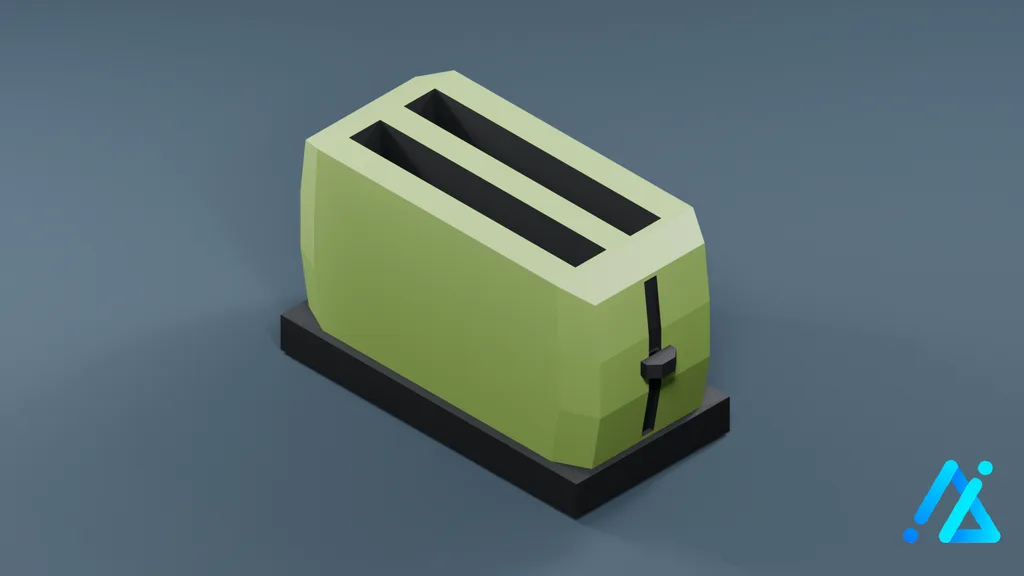 Low-Poly Two-Slot Toaster on Base 01 — Green — 3D model preview