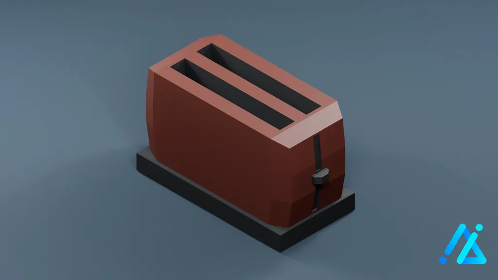 Low-Poly Two-Slot Toaster on Base 01 — Red — 3D model preview
