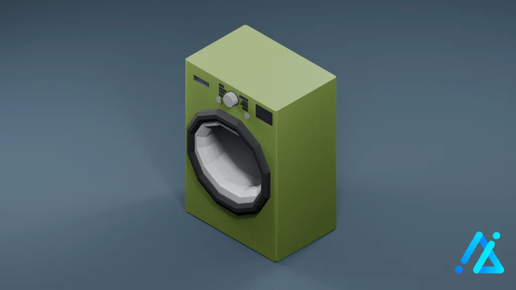 Low-Poly Front-Loading Washing Machine 01 — Green — 3D model preview