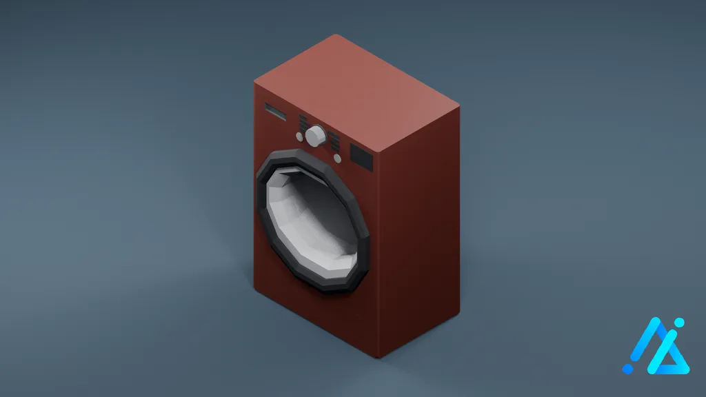 Low-Poly Front-Loading Washing Machine 01 — Red — 3D model preview