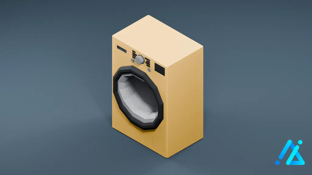 Low-Poly Front-Loading Washing Machine 01 — Cream — 3D model preview