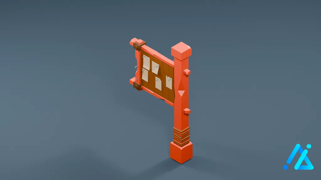 Low-Poly Wooden Announcement Post — 3D model preview