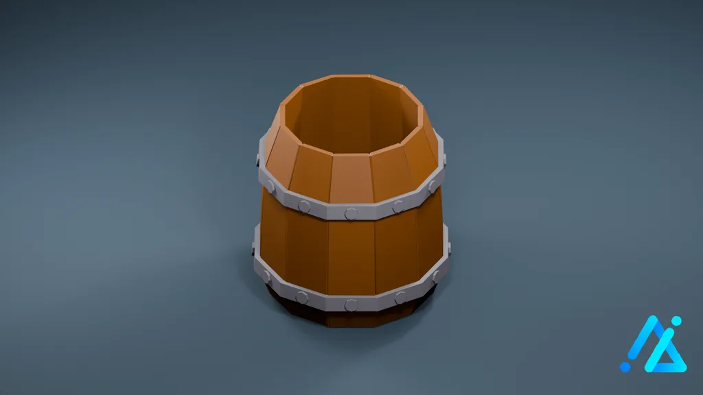Low-Poly Open Wooden Barrel — 3D model preview