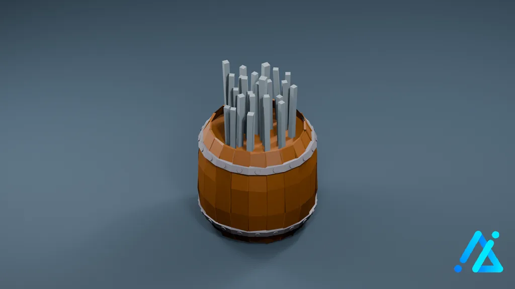 Low-Poly Wooden Tool Barrel — 3D model preview