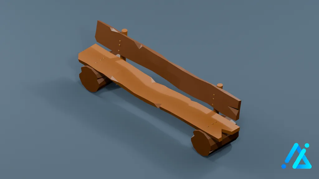 Low-Poly Rustic Log Bench — 3D model preview