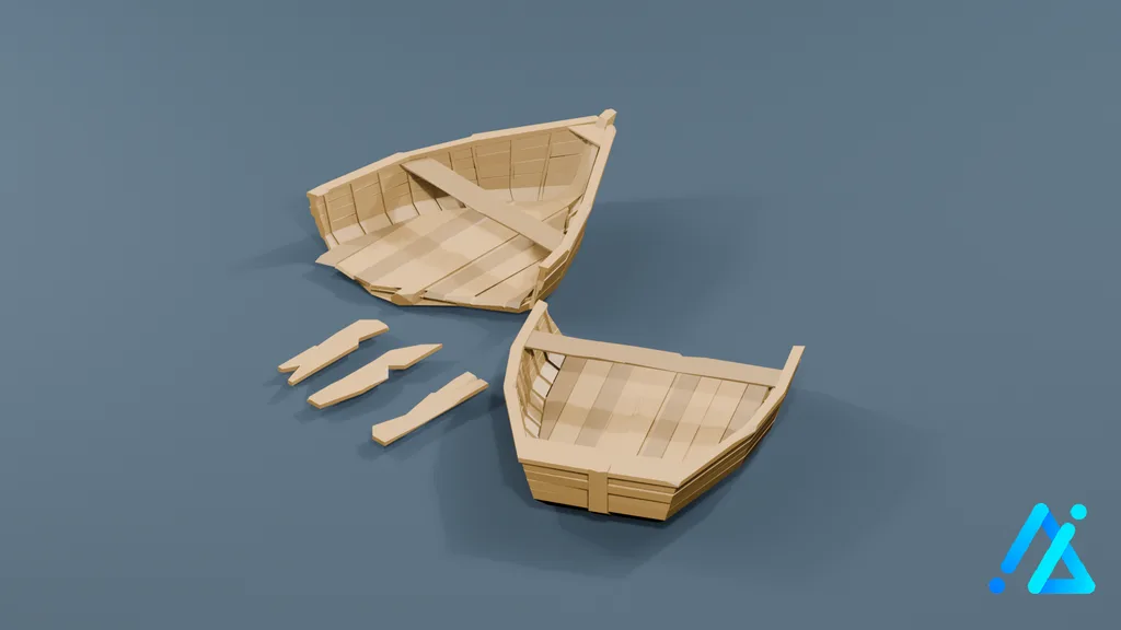 Low-Poly Wooden Rowboat Set — 3D model preview