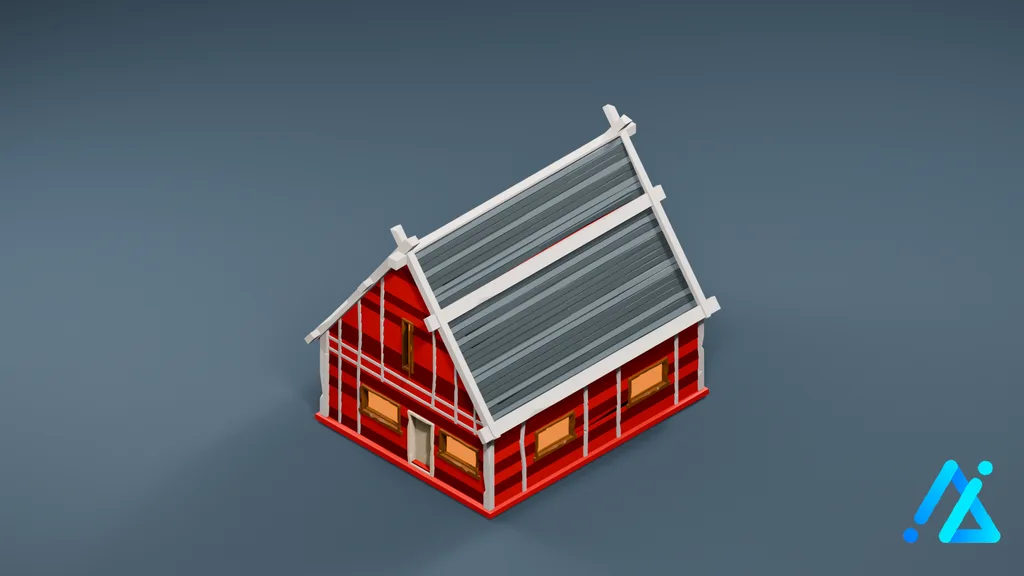 Low-Poly Red Timber House 02 — 3D model preview
