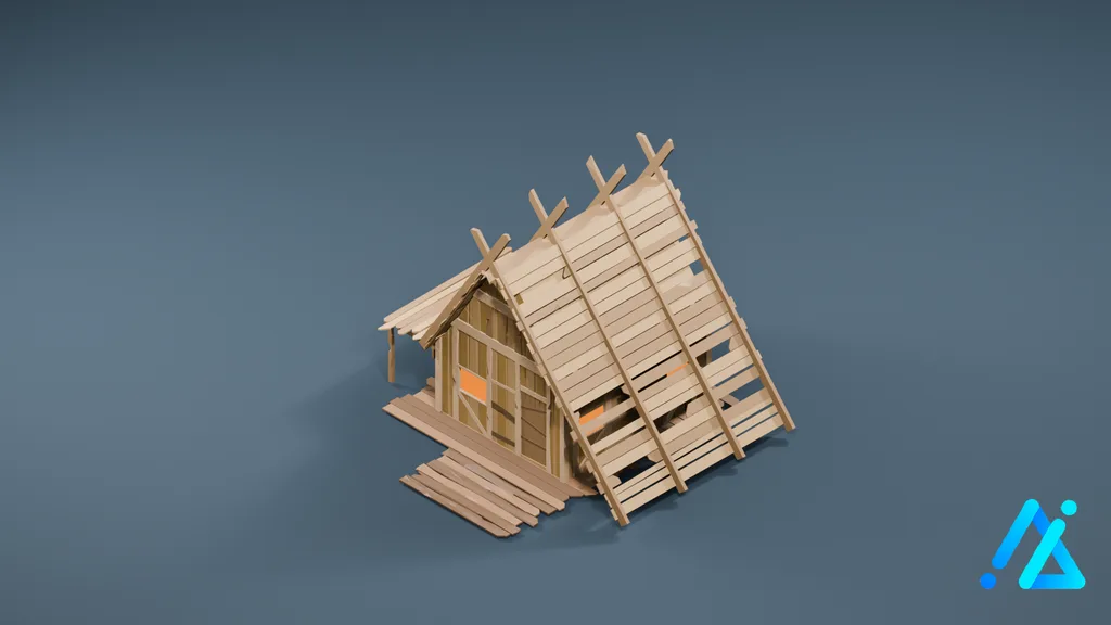 Low-Poly Open Timber Shelter 04 — 3D model preview