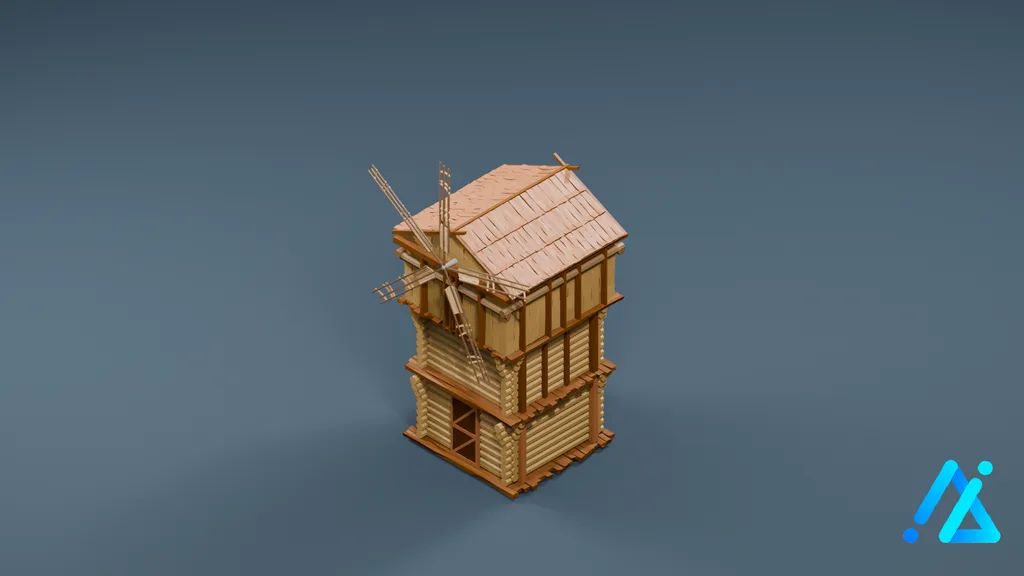 Low-Poly Timber Watchtower 07 — 3D model preview