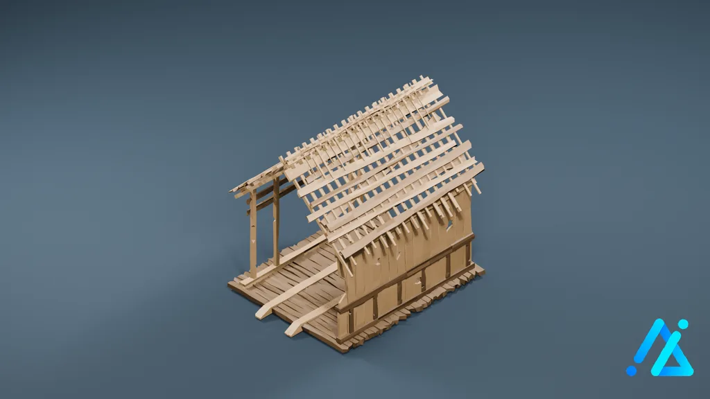 Low-Poly Wooden Market Shelter 08 — 3D model preview