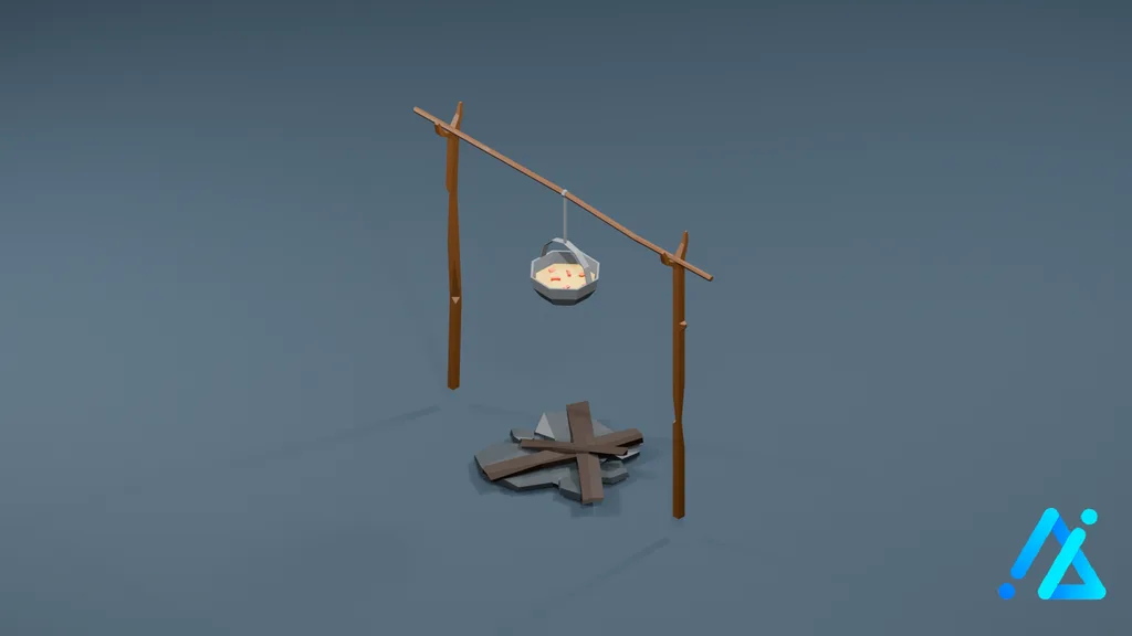 Low-Poly Cooking Camp Setup — 3D model preview