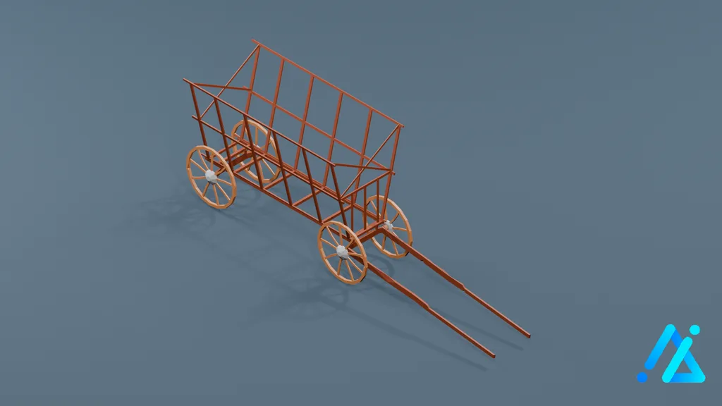 Low-Poly Open Wooden Handcart — 3D model preview