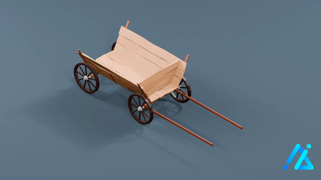 Low-Poly Covered Wooden Handcart — 3D model preview