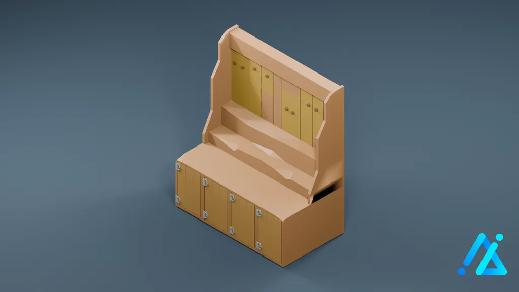 Low-Poly Wooden Village Cupboard — 3D model preview