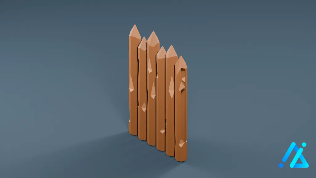 Low-Poly Tall Palisade Fence — 3D model preview