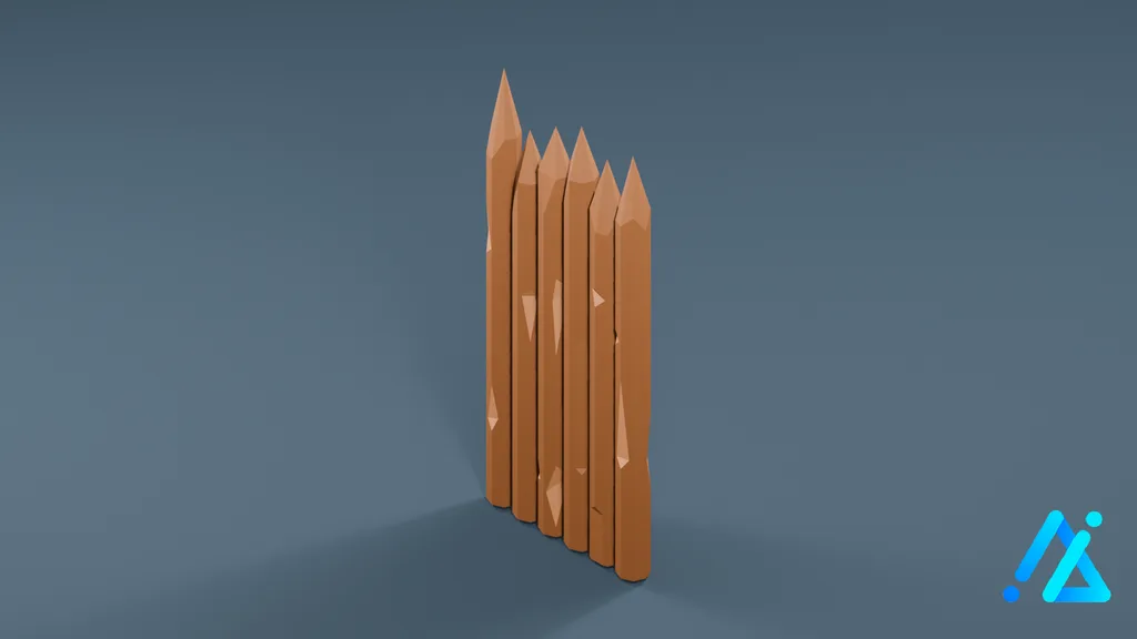 Low-Poly Narrow Palisade Fence — 3D model preview