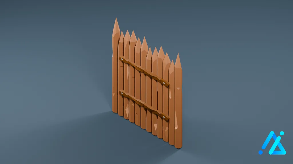 Low-Poly Palisade Gate Panel — 3D model preview
