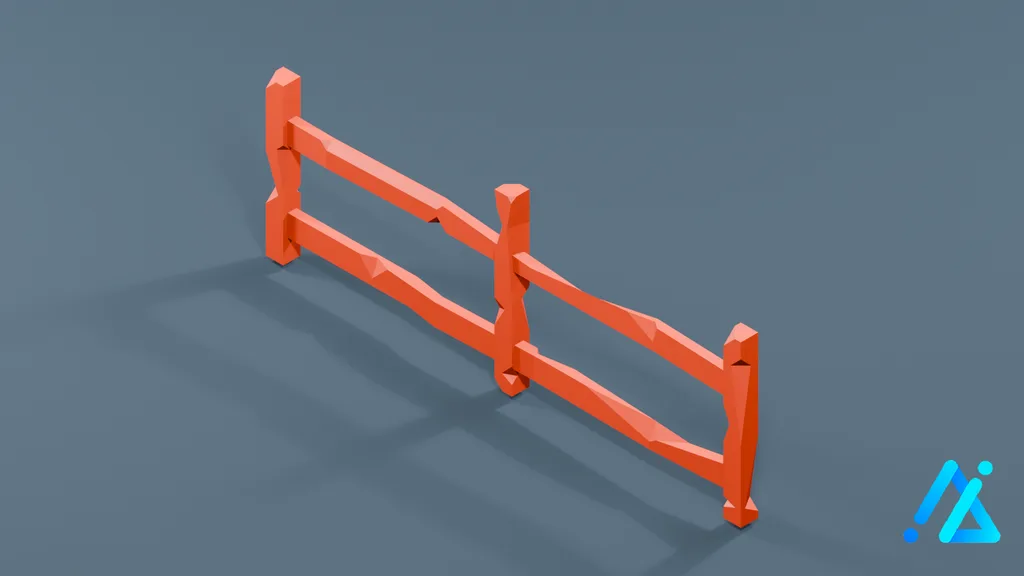 Low-Poly Red Wooden Rail Fence — 3D model preview