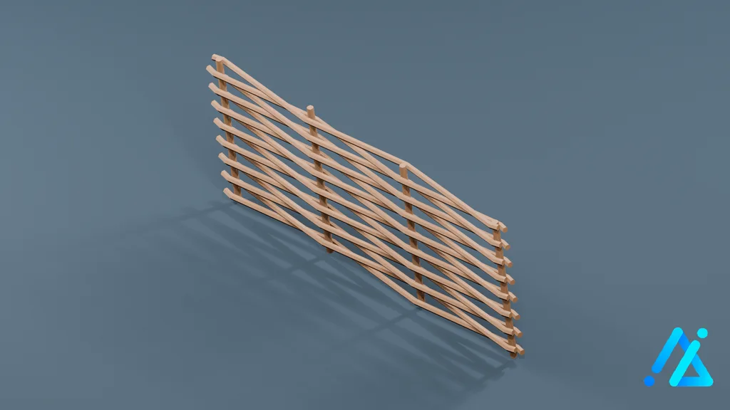 Low-Poly Woven Branch Fence — 3D model preview
