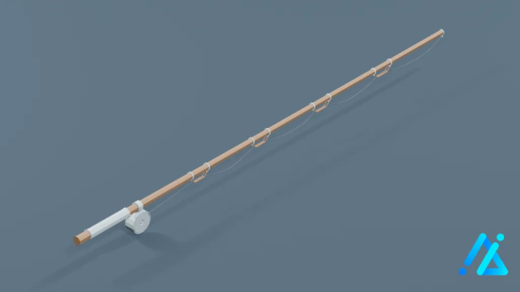 Low-Poly Fishing Rod with White Float — 3D model preview
