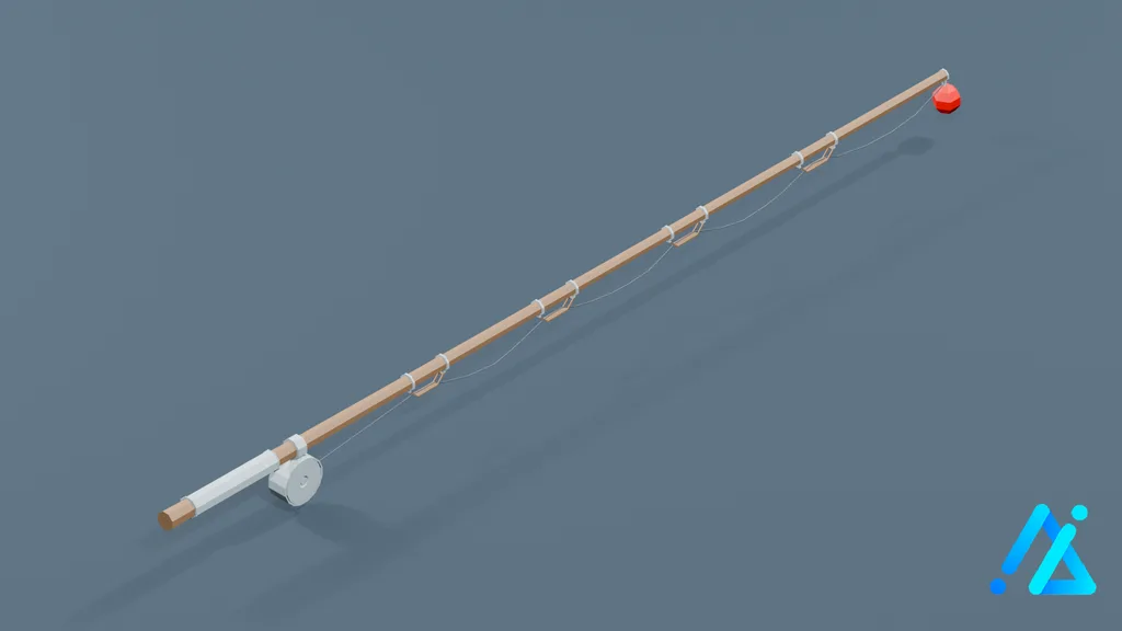 Low-Poly Fishing Rod with Red Float — 3D model preview