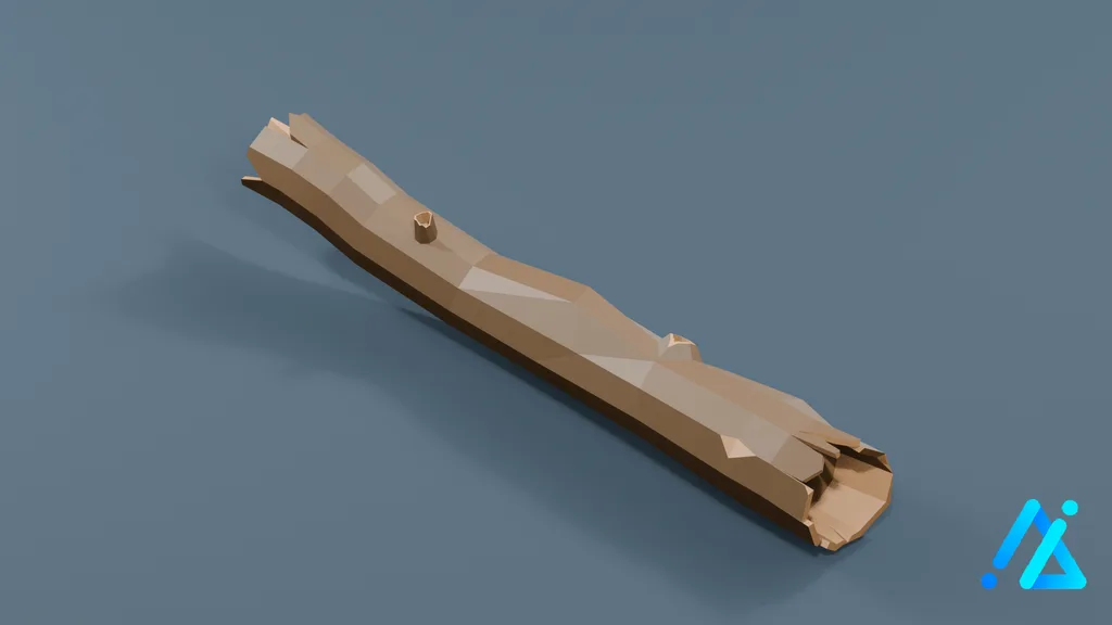 Low-Poly Fallen Tree Log — 3D model preview