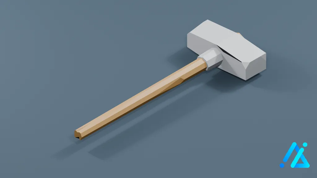 Low-Poly Long-Handle Hammer — 3D model preview