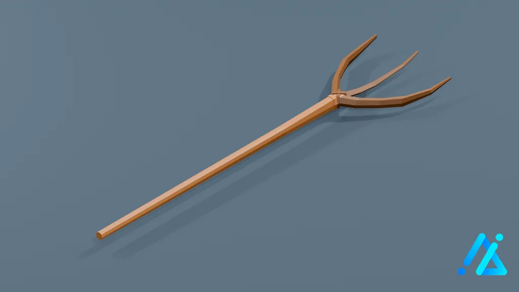 Low-Poly Long Wooden Pitchfork — 3D model preview