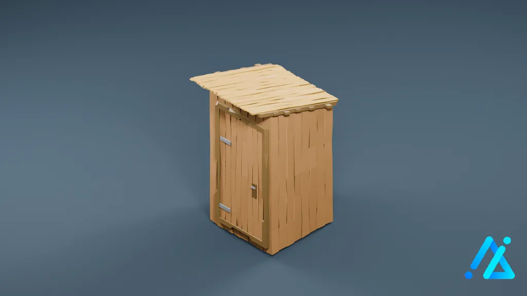 Low-Poly Wooden Outhouse — 3D model preview