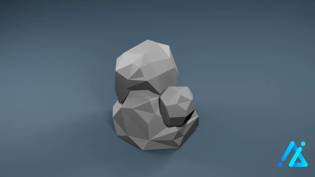 Low-Poly Three-Part Rock Cluster — 3D model preview