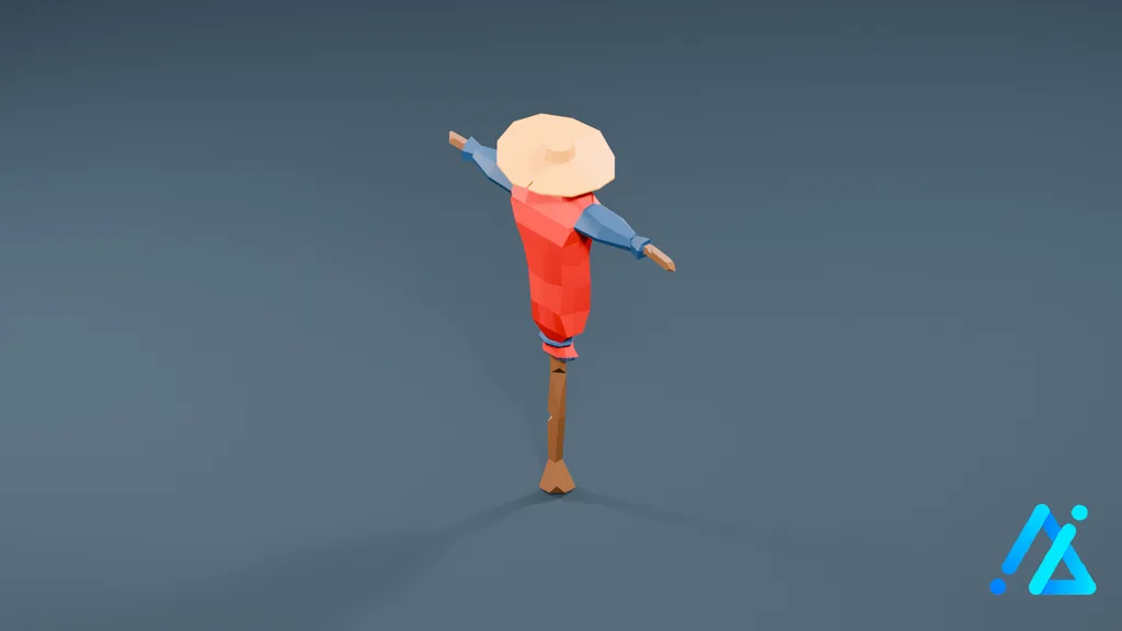 Low-Poly Red-Shirt Scarecrow — 3D model preview