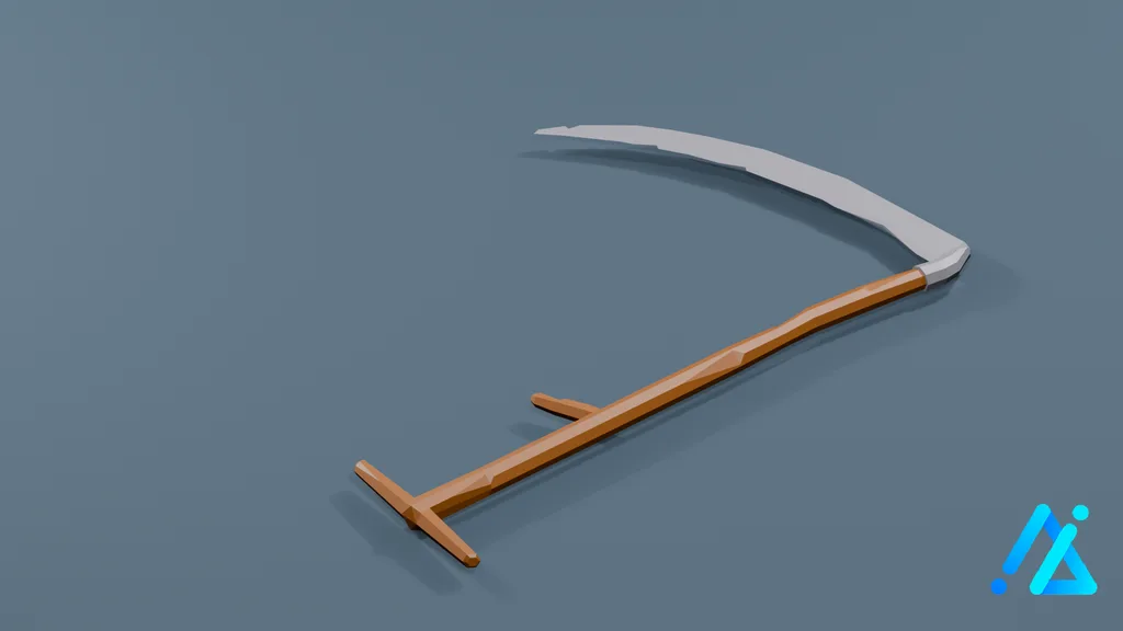 Low-Poly Long-Handle Scythe — 3D model preview