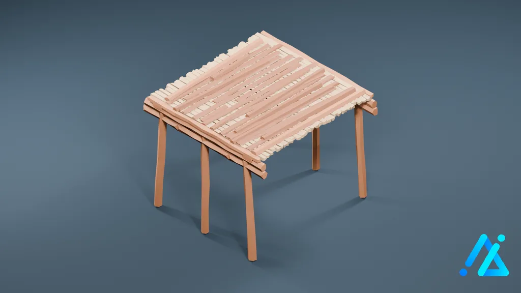 Low-Poly Timber Roof Shelter — 3D model preview
