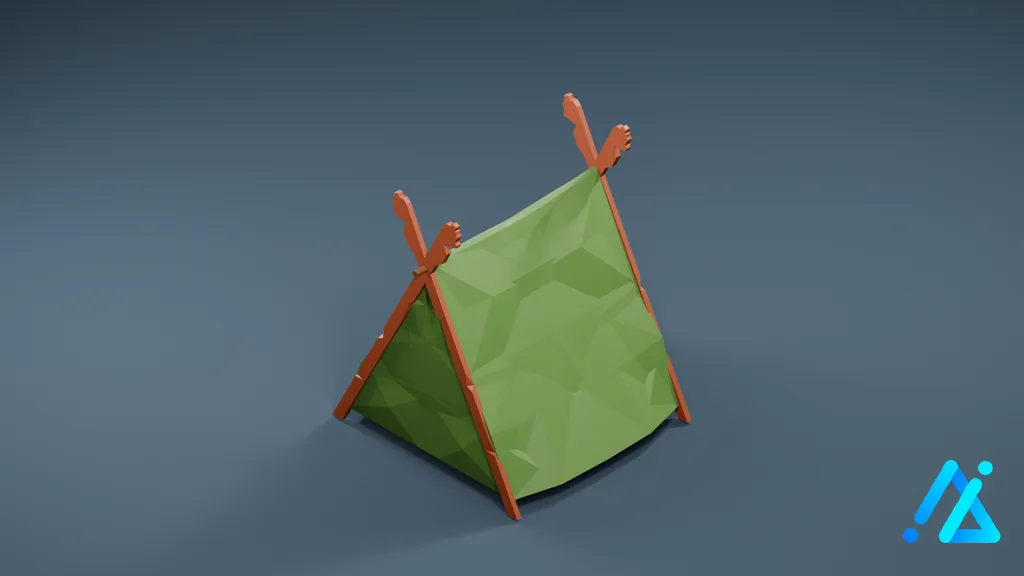 Low-Poly Green A-Frame Tent — 3D model preview