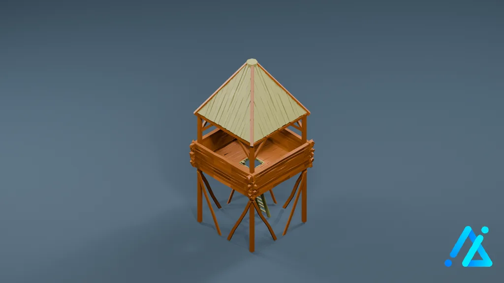 Low-Poly Raised Timber Lookout Tower — 3D model preview