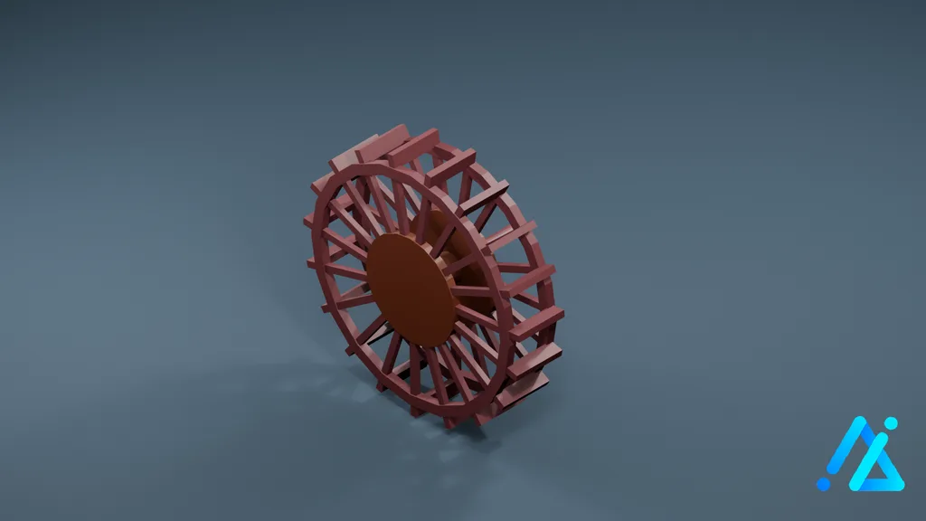 Low-Poly Wooden Water Wheel — 3D model preview