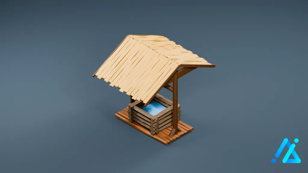 Low-Poly Covered Village Well — 3D model preview