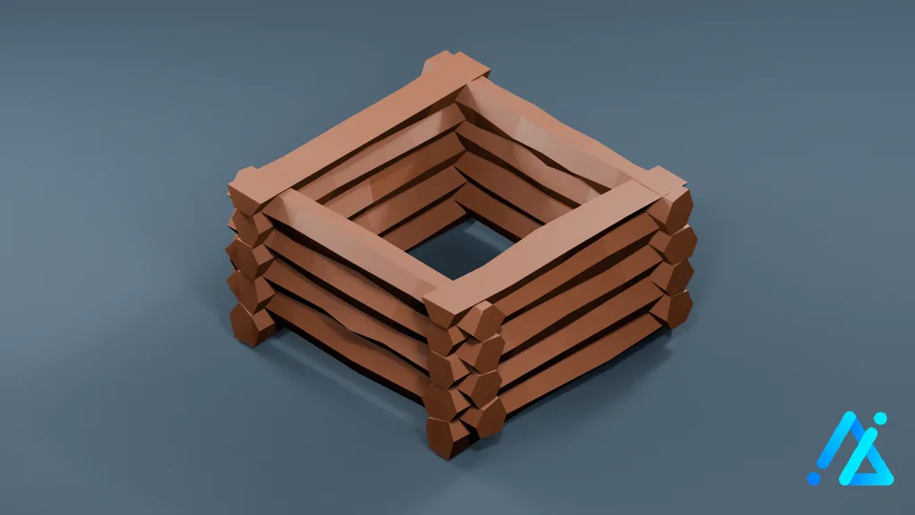 Low-Poly Open Timber Well — 3D model preview