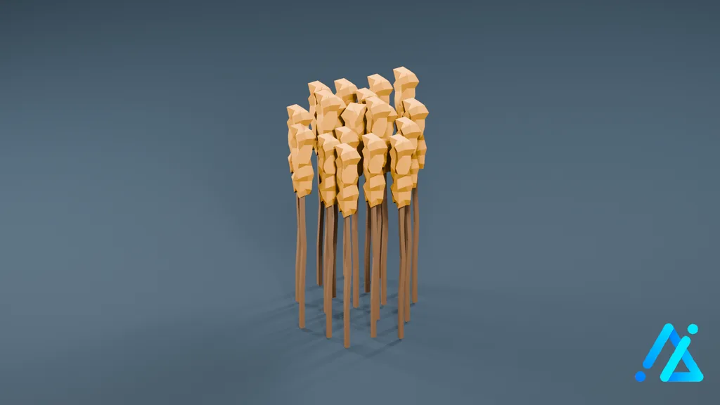 Low-Poly Standing Wheat Stalks — 3D model preview