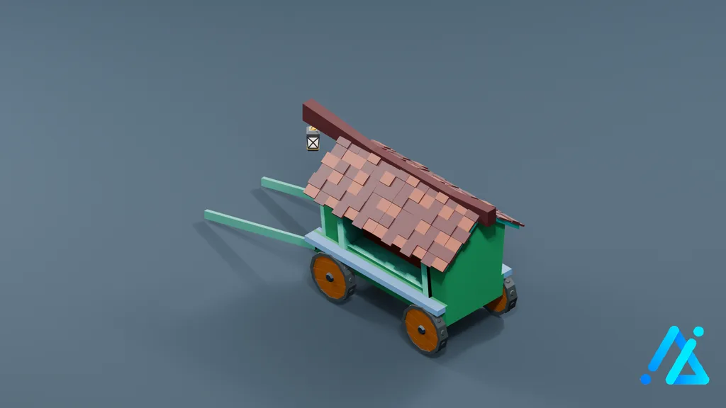 Low-Poly Green Covered Handcart — 3D model preview