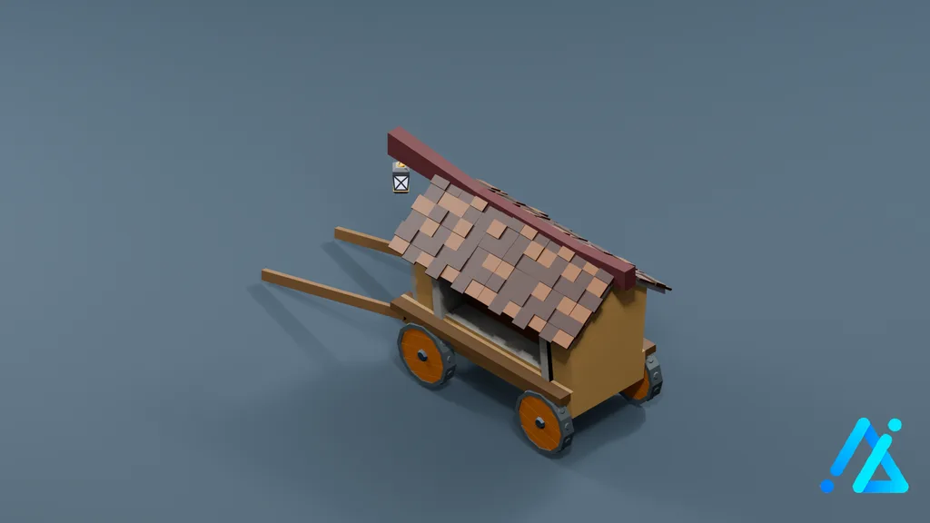 Low-Poly Brown Covered Handcart — 3D model preview