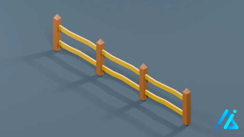 Low-Poly Golden Wooden Rail Fence — 3D model preview